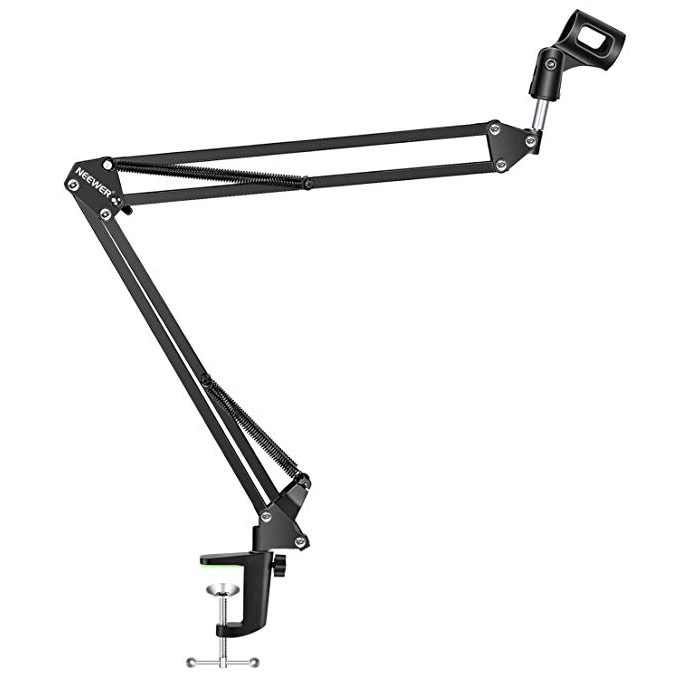 microphone-arm Roll over image to zoom in NEEWER Adjustable Microphone Suspension Boom Scissor Arm Stand, Max Load 1 KG Compact Mic Stand Made of Durable Steel for Radio Broadcasting Studio, Voice-Over Sound Studio, Stages, and TV Stations