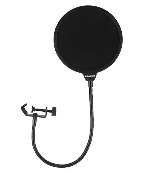 pop-filter Aokeo Professional Microphone Pop Filter Mask Shield For Blue Yeti and Any Other Microphone, Dual Layered Wind Pop Screen With A Flexible 360° Gooseneck Clip Stabilizing Arm